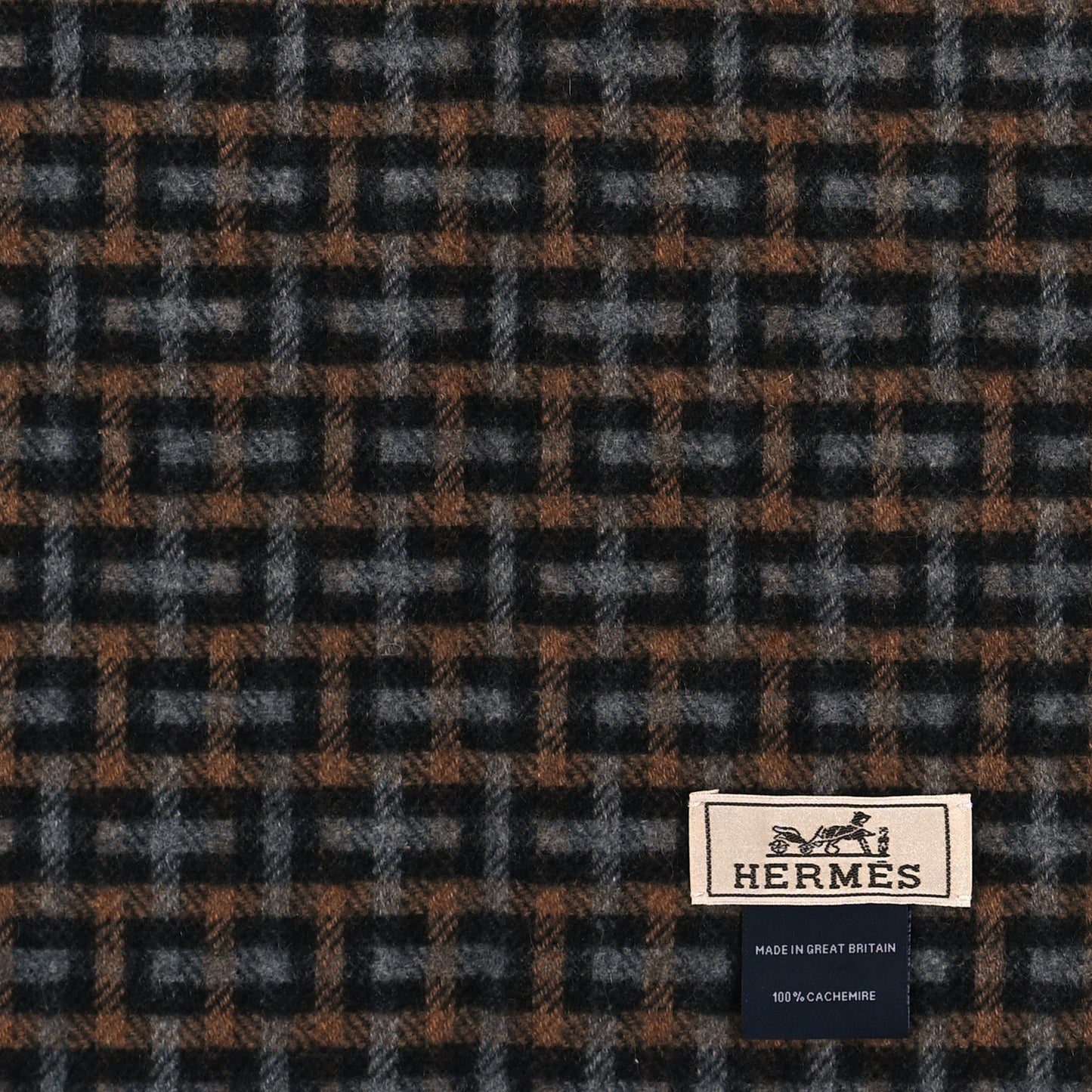Cashmere H Ecossais Muffler Black Flanelle Camel