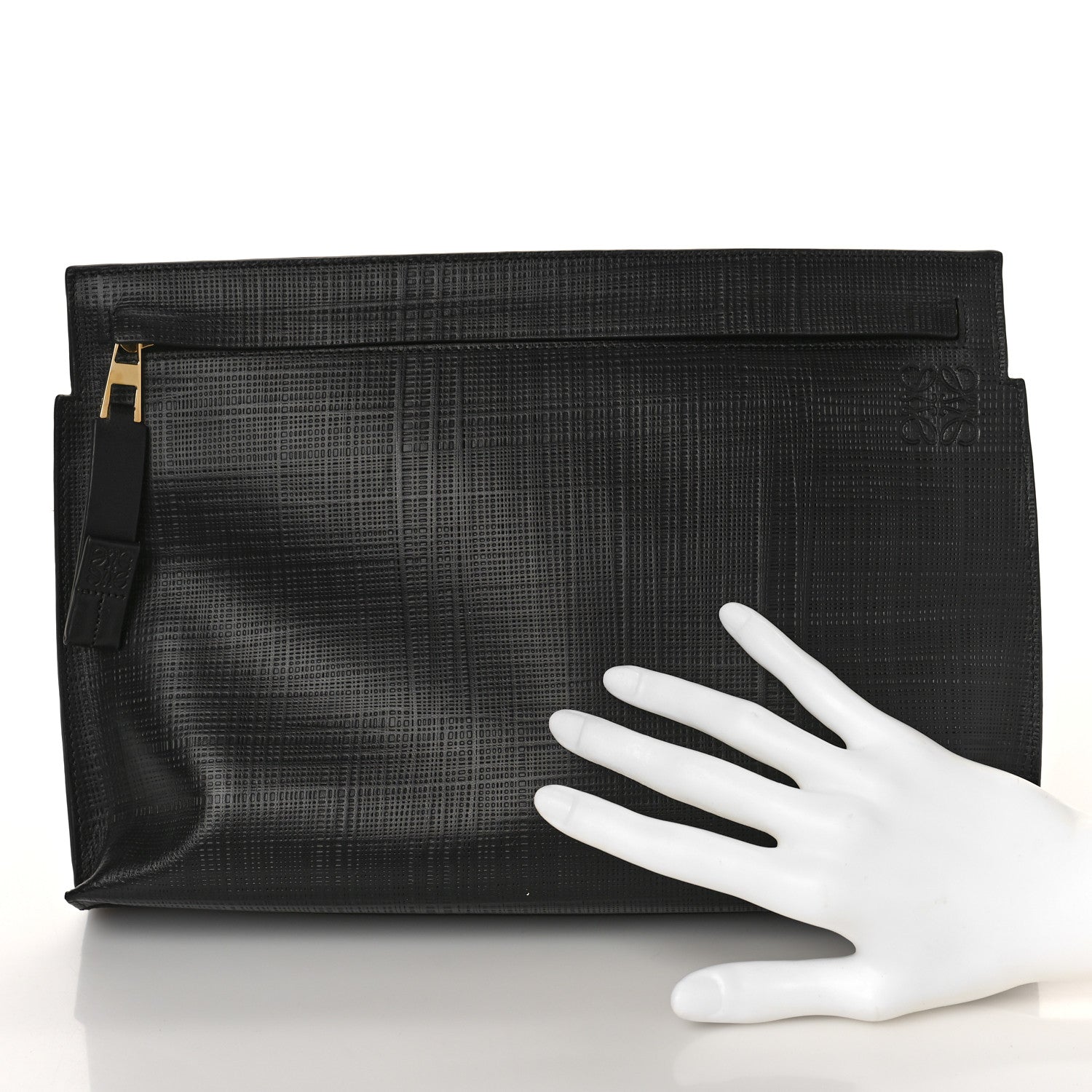 Loewe Calfskin Linen Embossed Large T Pouch Black 2 of 8