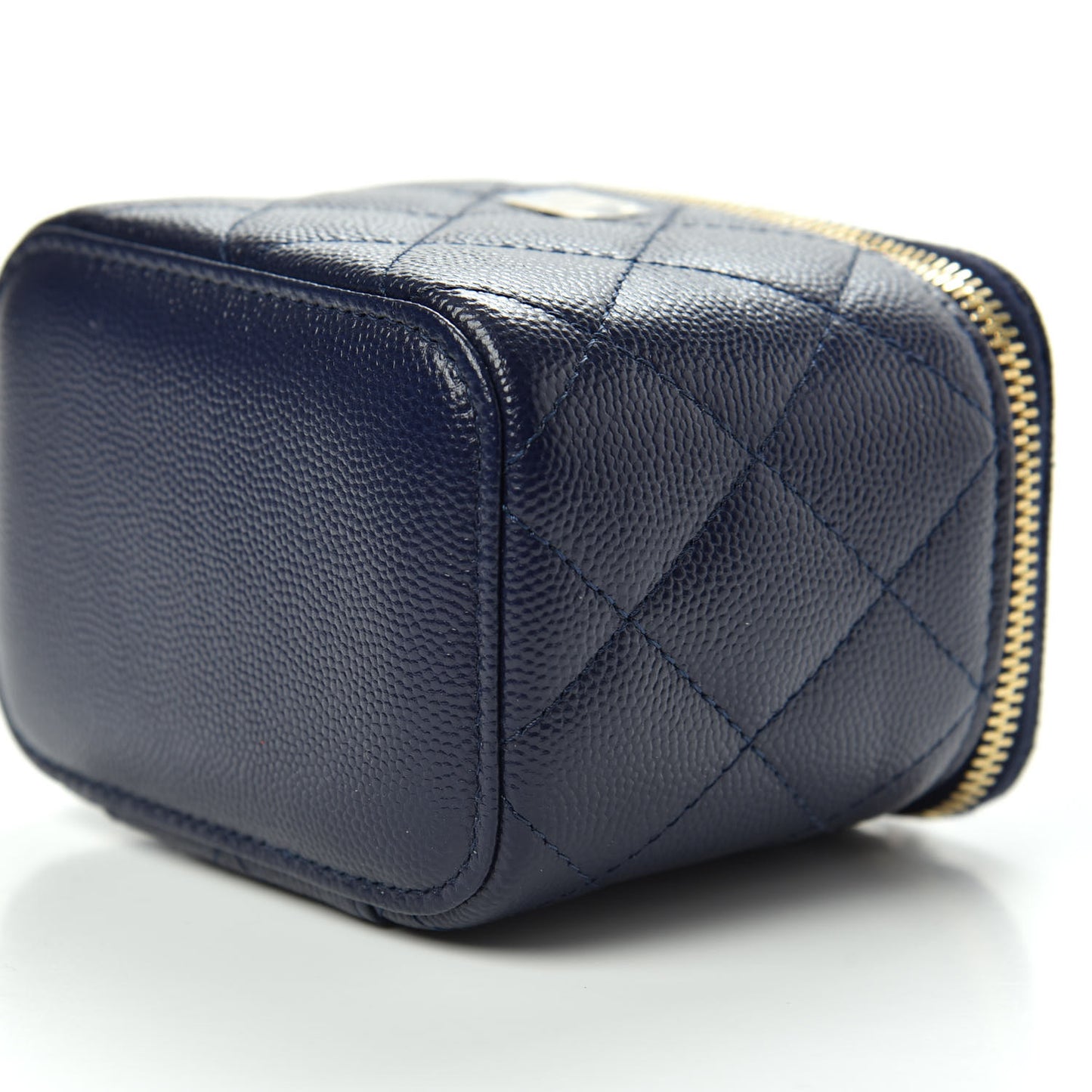 Caviar Quilted Mini Vanity Case With Chain Navy Blue