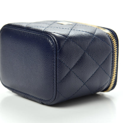 Chanel Caviar Quilted Mini Vanity Case With Chain Navy Blue 6 of 9