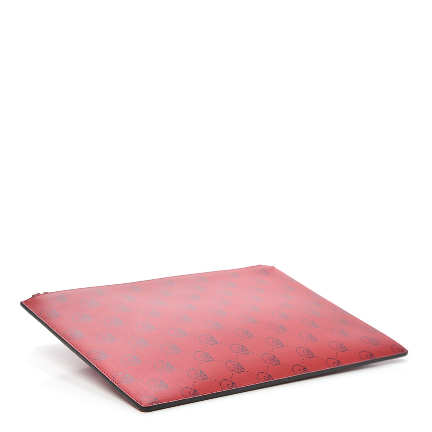 Calfskin GucciGhost Hamlet Skull Zip Pouch Hibiscus Red