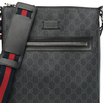 Gucci GG Supreme Monogram Appia Calfskin Web Flat Messenger Bag Black Grey 8 of 12