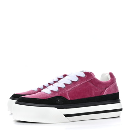 Chanel Calfskin Velvet Womens CC Sneakers 35.5 Navy 3 of 10