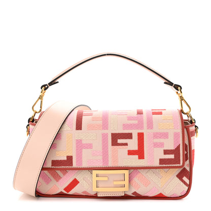 Fendi Canvas Vitello King FF Embroidered Baguette Rosa Quarzo Bloody Mary Multicolor 1 of 9