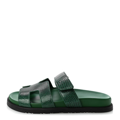 Hermes Lizard Womens Chypre Sandals 38 Vert Electrique 1 of 10