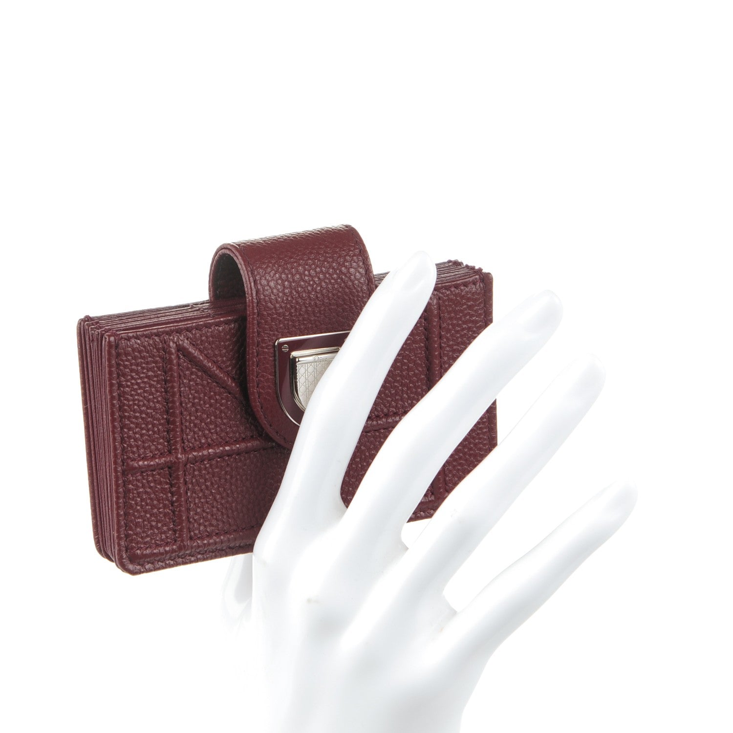 Christian Dior Grained Calfskin Cannage Diorama Card Holder Burgundy 2 of 7