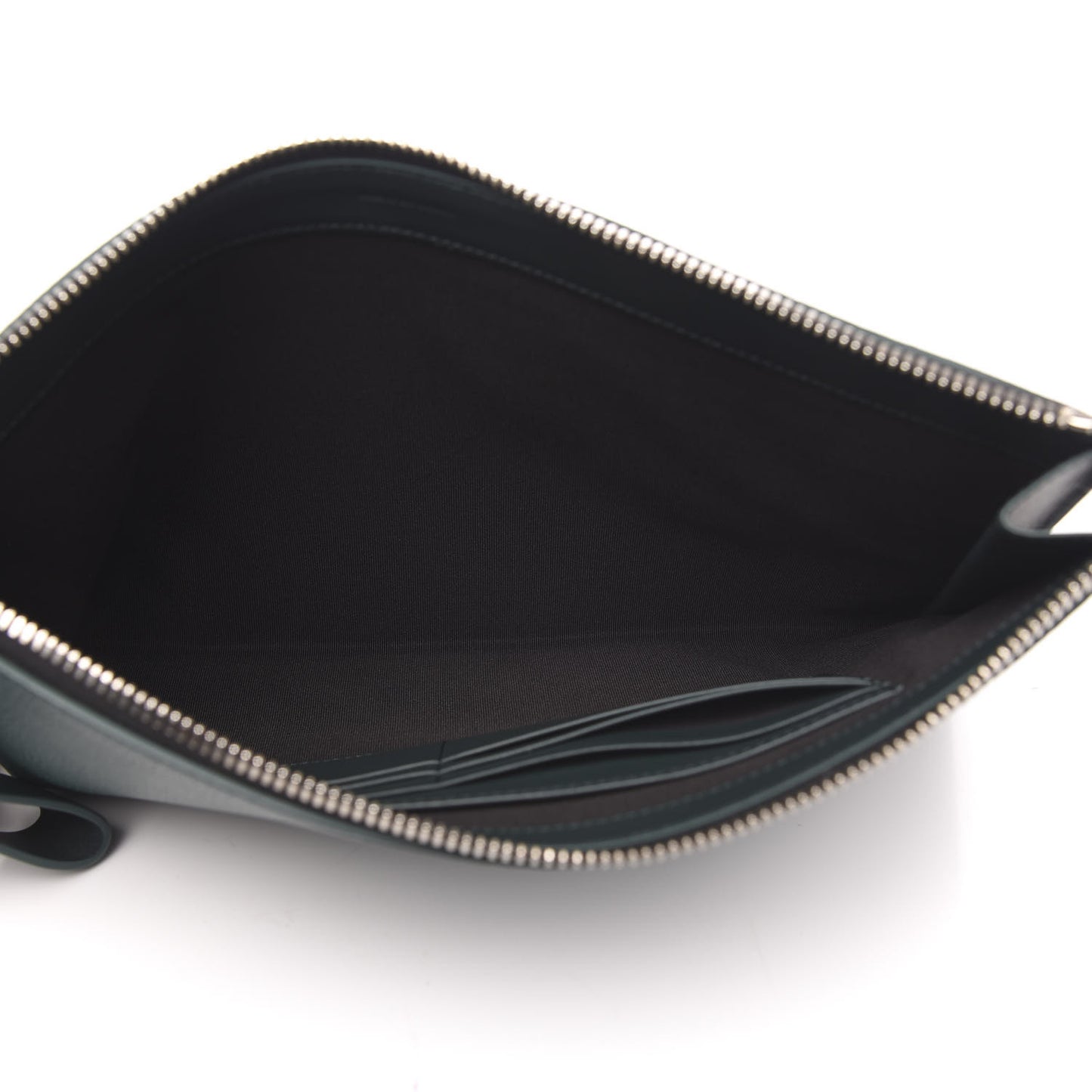Grainy Calfskin Edin Zip Pouch Dark Cyan