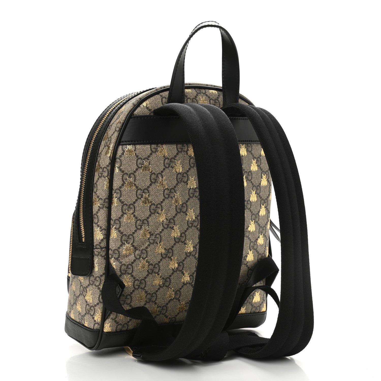 Gucci GG Supreme Monogram Bees Print Small Day Backpack Beige Oro Black 5 of 11