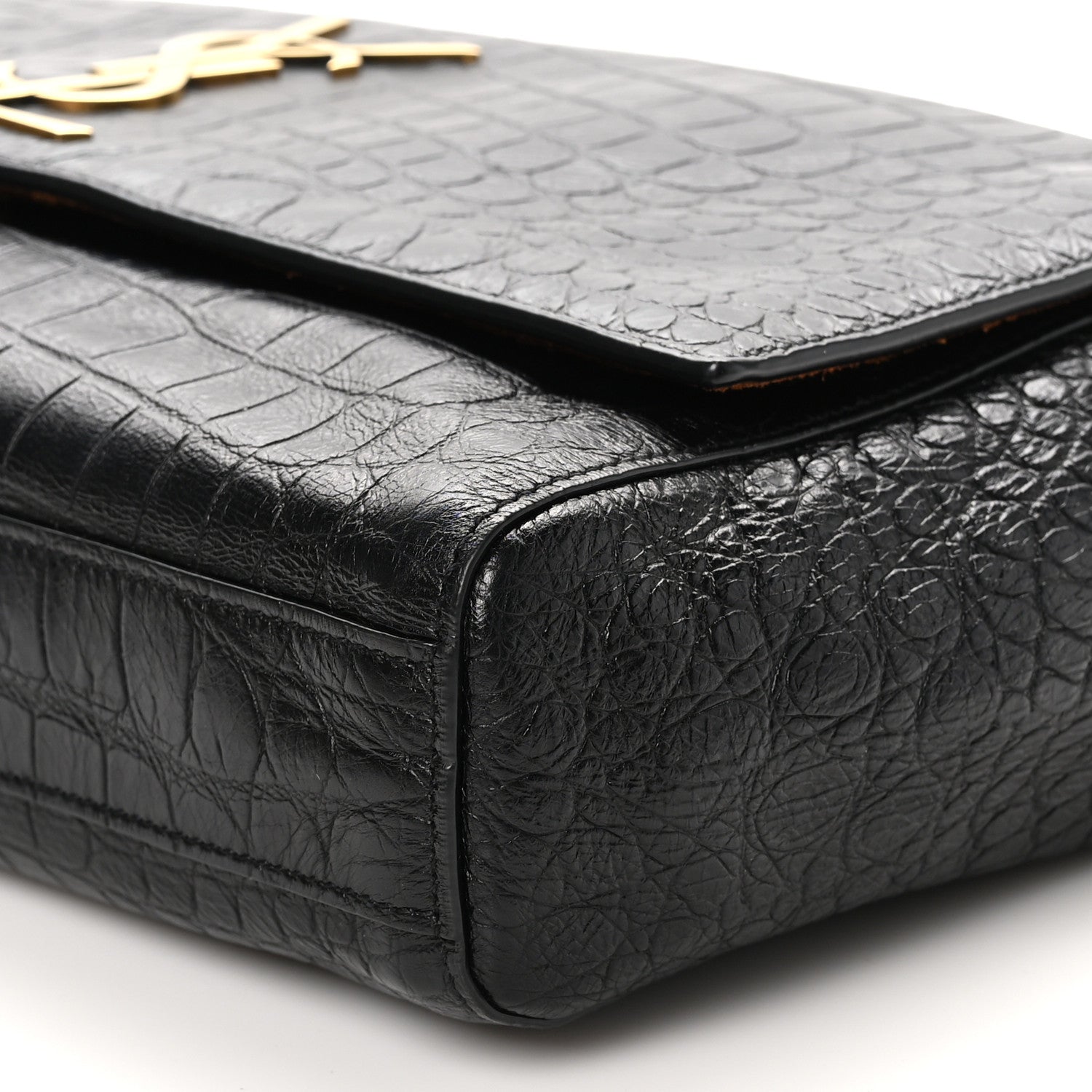 Saint Laurent Calfskin Crocodile Embossed Suede Medium Reversible Monogram Kate Satchel Military Taupe 10 of 11