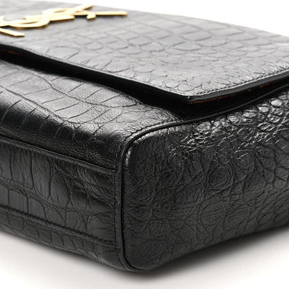 Saint Laurent Calfskin Crocodile Embossed Suede Medium Reversible Monogram Kate Satchel Military Taupe 10 of 11