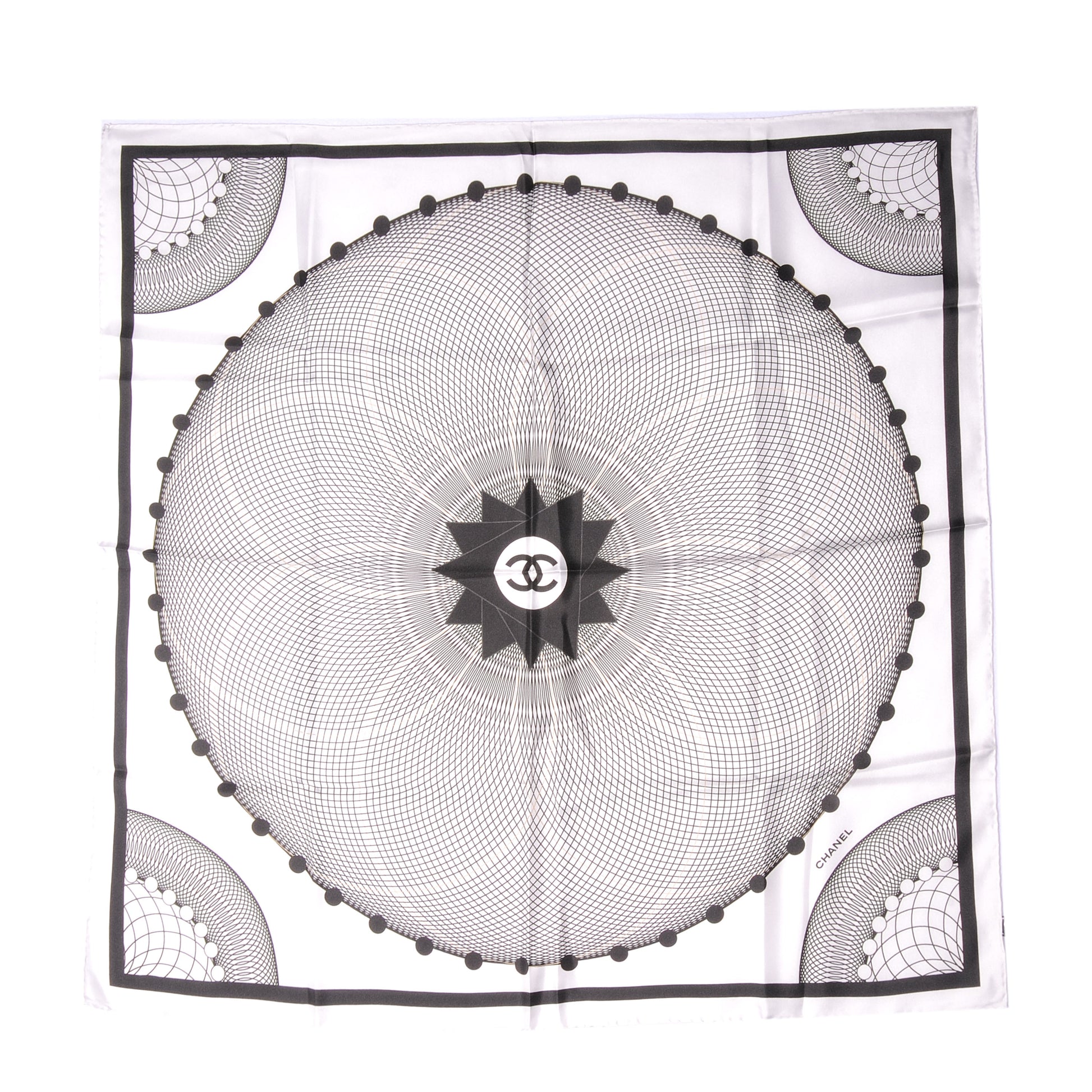 Chanel Silk Spiro Scarf Black White CC 3 of 5