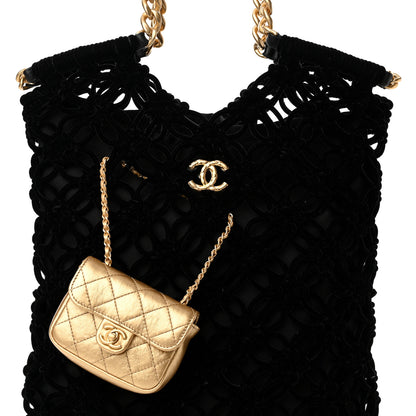 Chanel Braided Velvet Metallic Lambskin Precious Net Tote Black 8 of 11