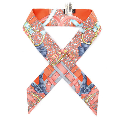 Hermes Silk Grand Manege Fleuri Twilly Orange Turquoise Gris 1 of 5