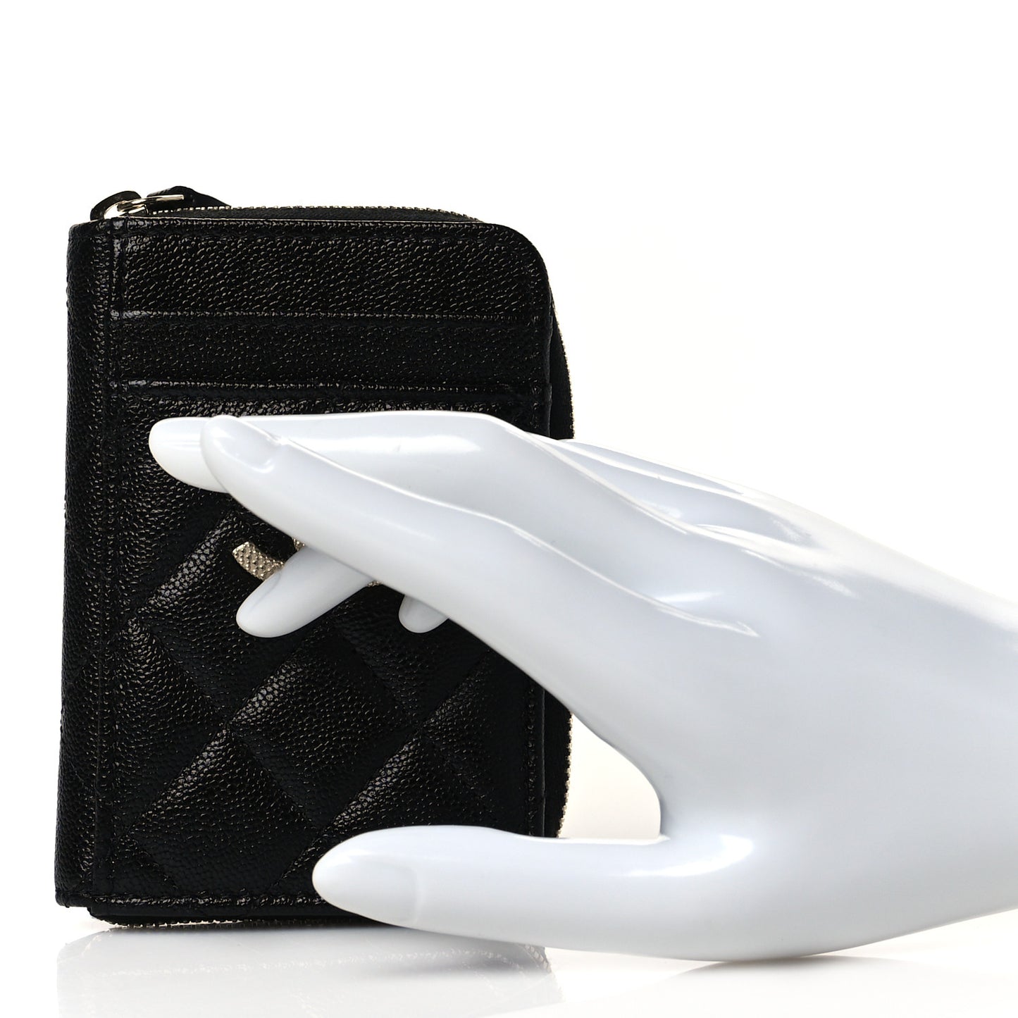 Caviar Quilted Studded CC Zip Card Holder Black