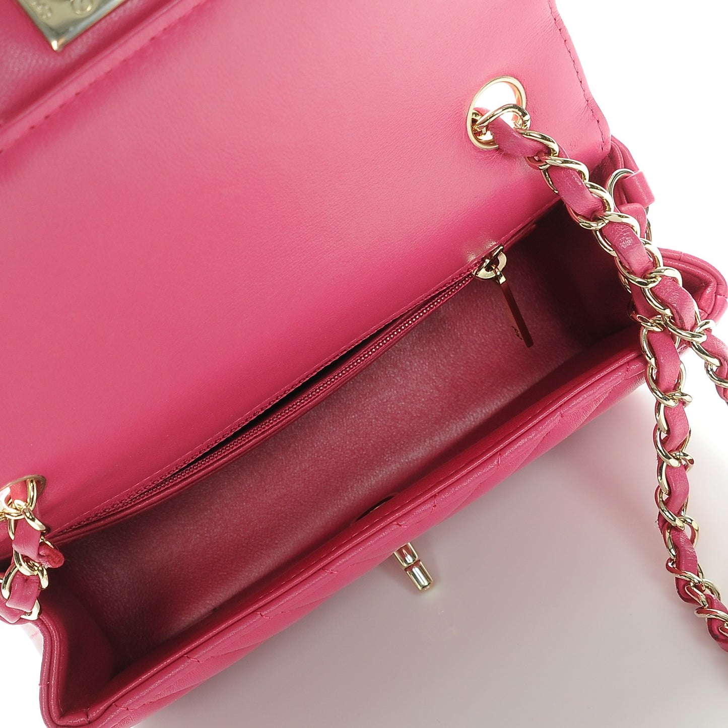 Lambskin Chevron Quilted Mini Rectangular Flap Fuchsia