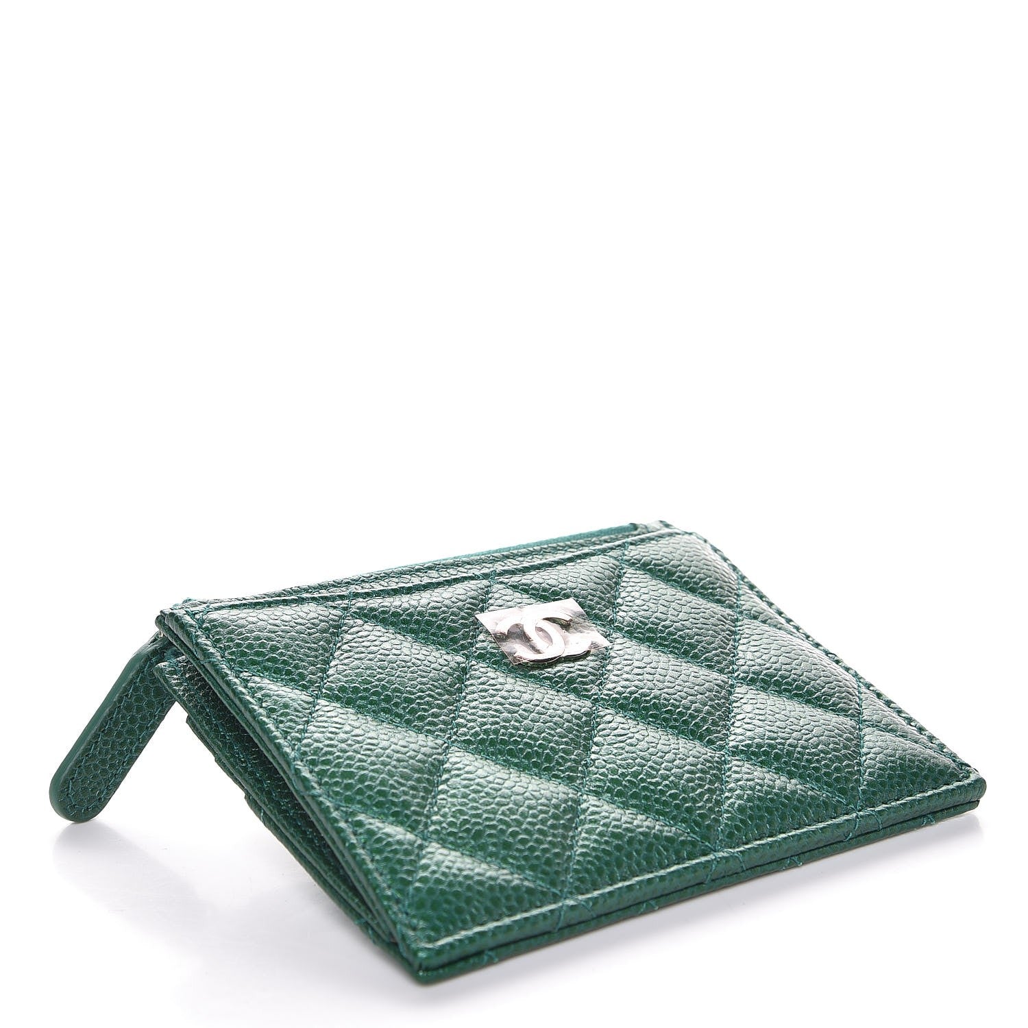 Chanel Metallic Caviar Quilted CC Zip Card Holder Green 4 of 16