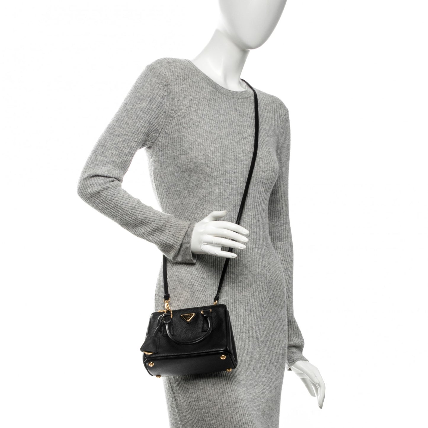 Saffiano Lux Mini Galleria Double Zip Tote Black