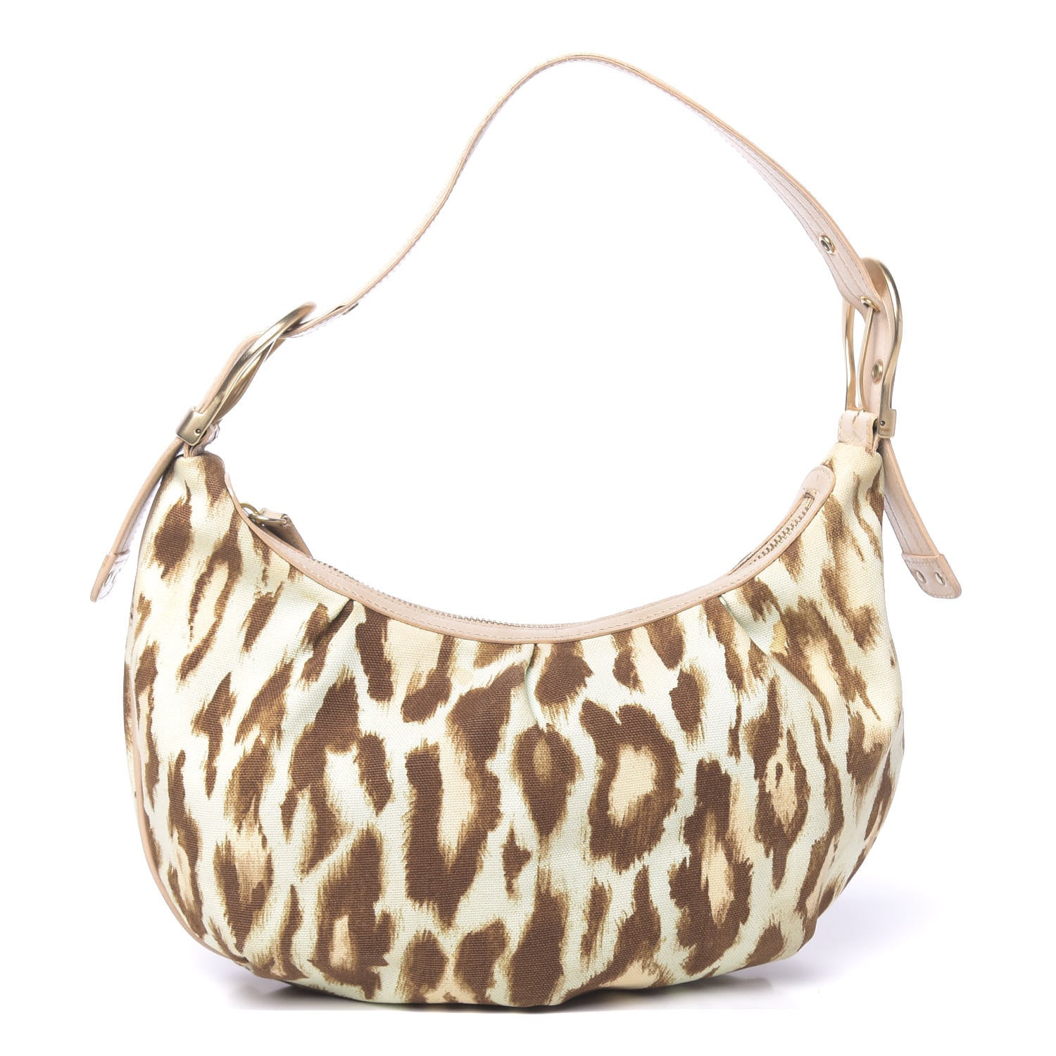 Christian Dior Canvas Leopard Print Buckle Hobo Beige 1 of 10
