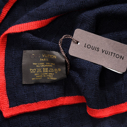 Louis Vuitton Cashmere Silk Wool Damier Scarf Navy 4 of 4
