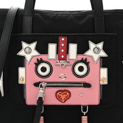 Prada Nylon Tessuto Saffiano Robot Tote Bag Black Petal 8 of 10