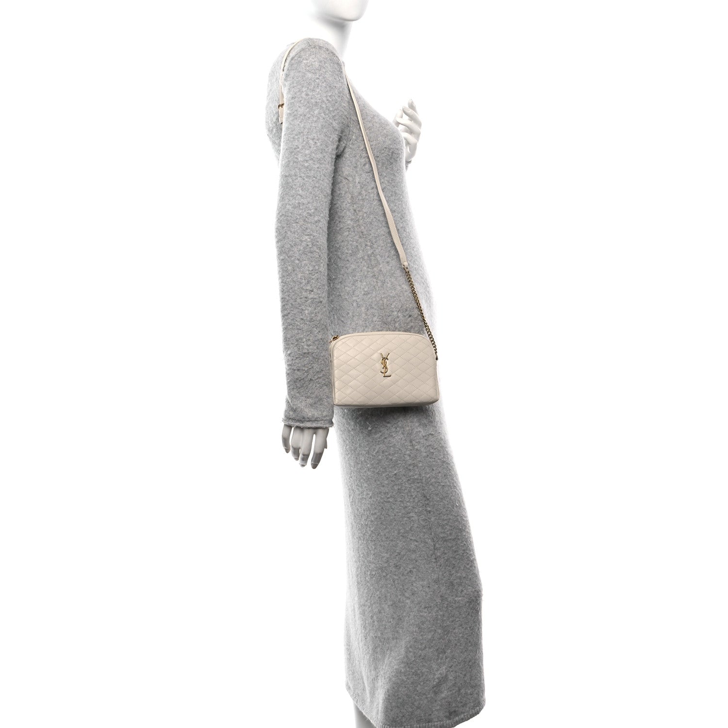 Saint Laurent Lambskin Quilted Gaby Zipped Pouch Crema Soft 2 of 10