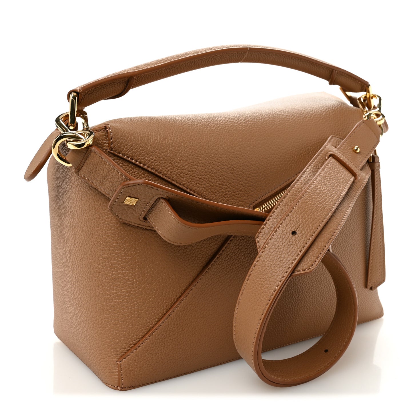 Grained Calfskin Medium Puzzle Edge Bag Toffee