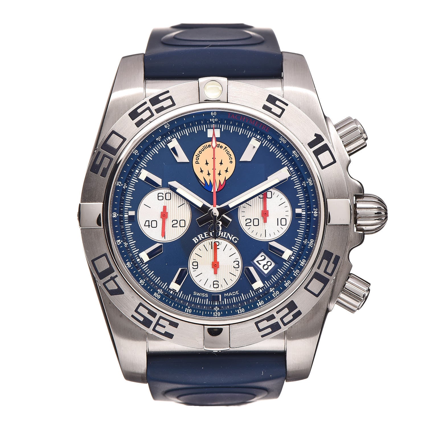 Breitling Stainless Steel Rubber 44mm Chronomat Patrouille De France Automatic Watch Blue AB0110 1 of 6