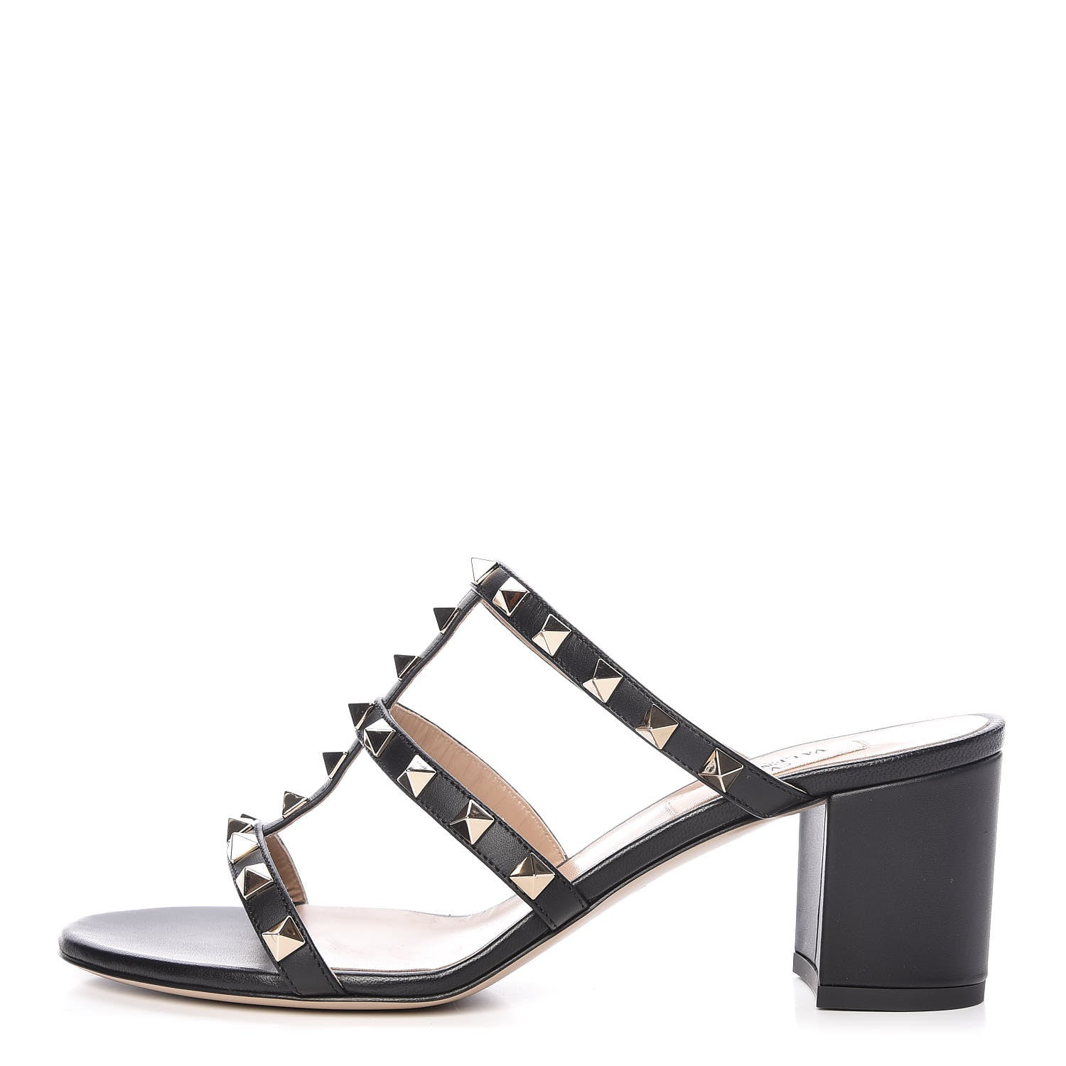 Valentino Garavani Calfskin Rockstud 60mm Caged Slide Sandals 37.5 Black 1 of 9