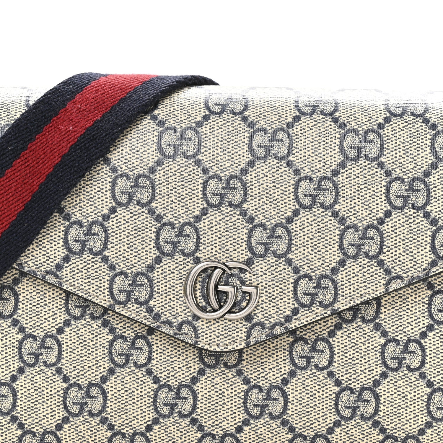 Gucci GG Supreme Monogram Textured Dollar Calfskin Web Mini Ophidia Envelope Shoulder Bag Beige Blue 8 of 11