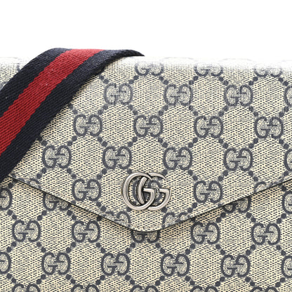 Gucci GG Supreme Monogram Textured Dollar Calfskin Web Mini Ophidia Envelope Shoulder Bag Beige Blue 8 of 11
