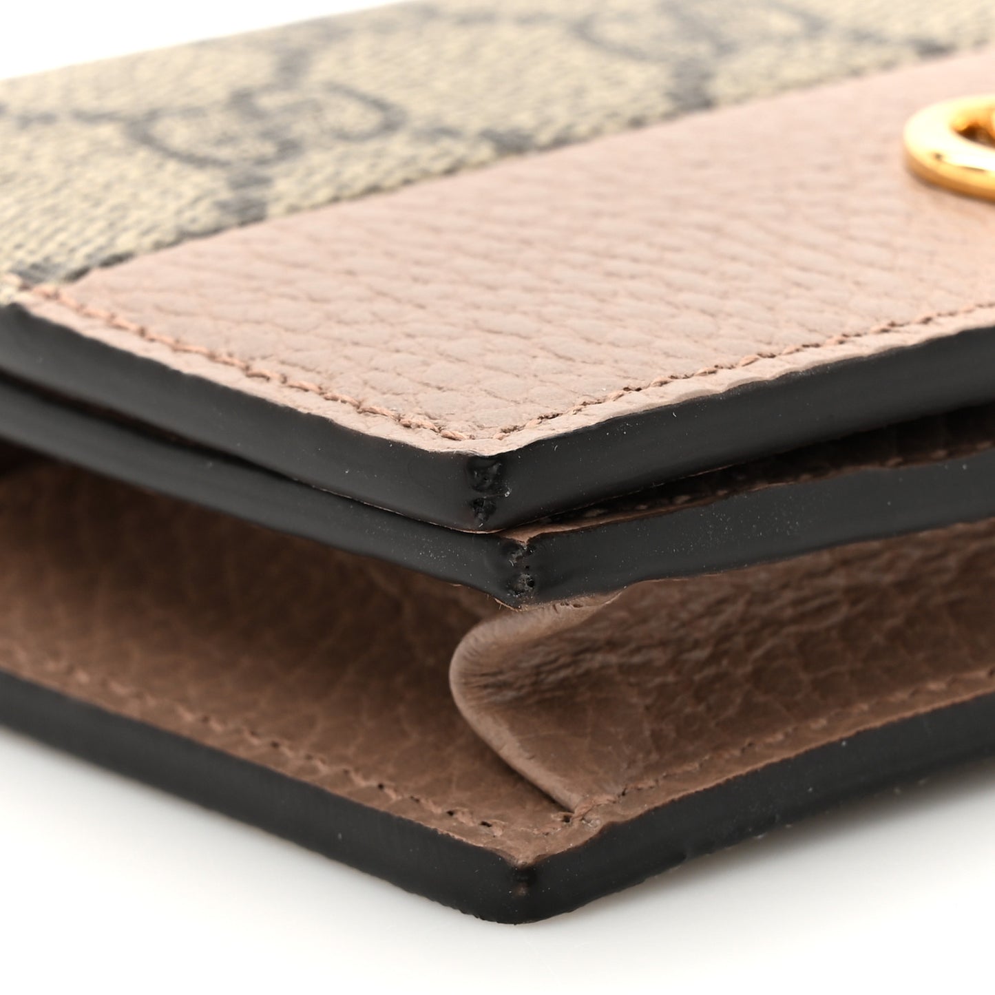 Dollar Calfskin GG Supreme Monogram GG Marmont Card Case Porcelain Rose Beige Ebony