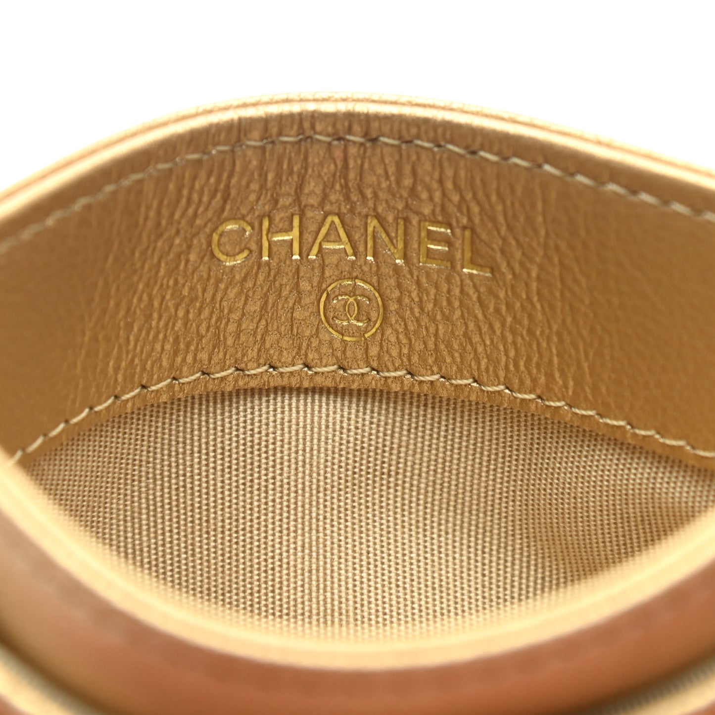 Metallic Lambskin Quilted Chanel 19 Card Holder Gold