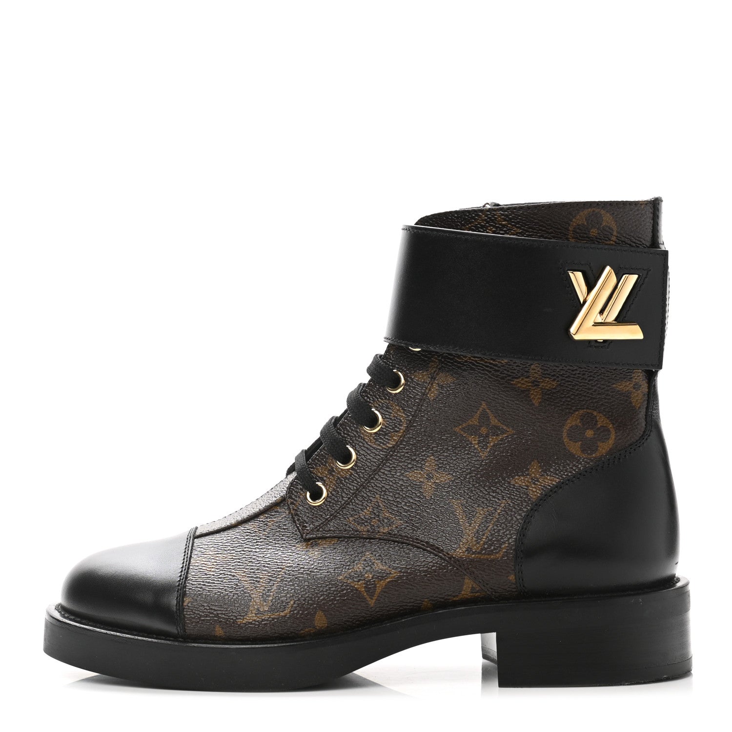 Louis Vuitton Calfskin Monogram Wonderland Flat Ranger Boots 37 Black 1 of 9
