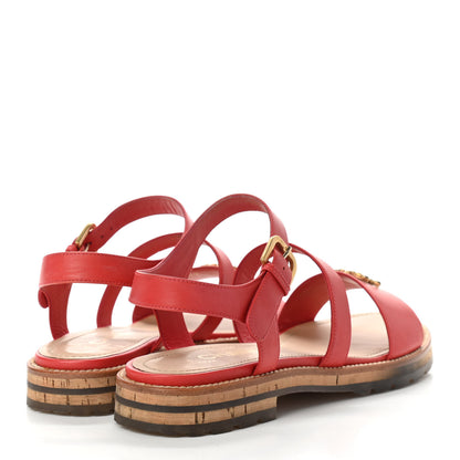 Chanel Calfskin Cork Gripoix CC Sandals 39 Red 4 of 5