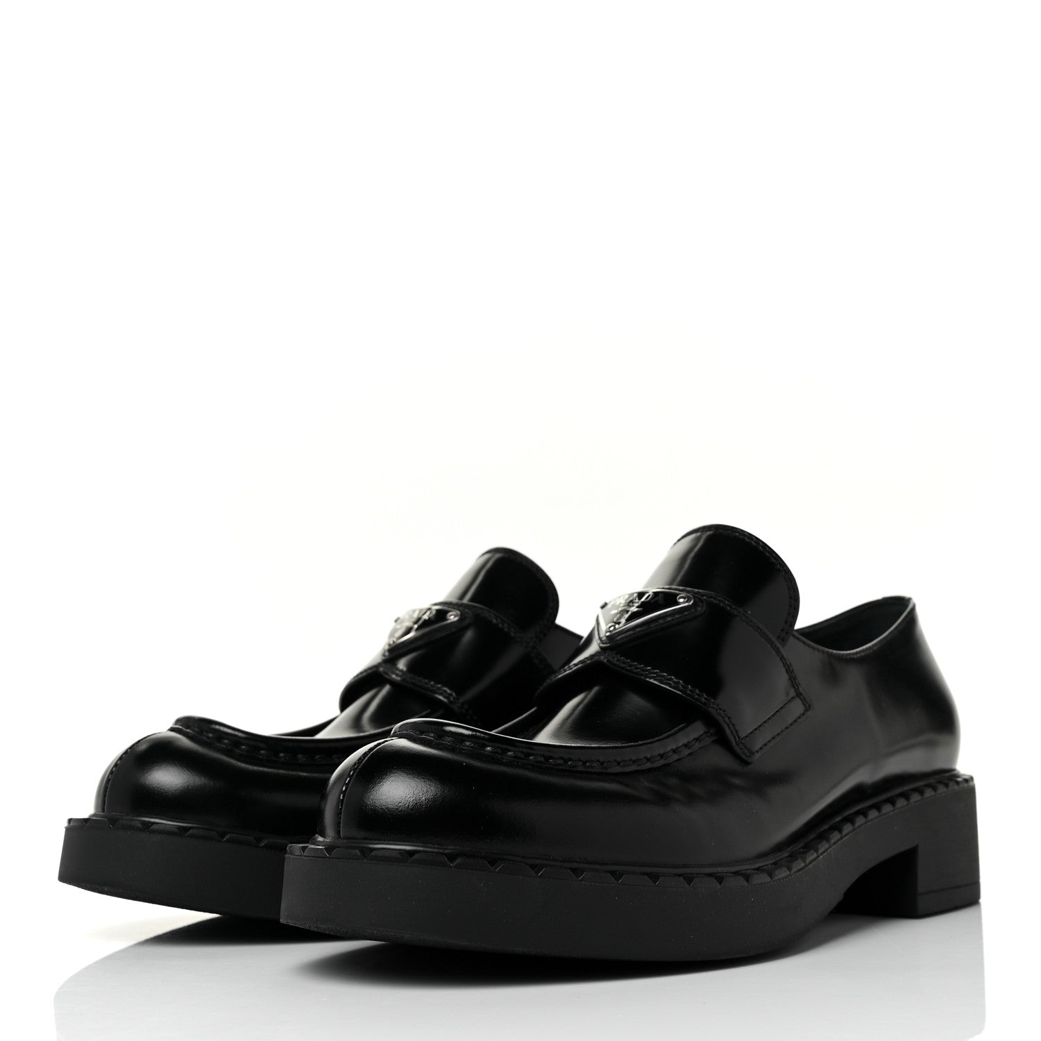 Prada Spazzolato Metal Triangle Logo 50mm Loafers 39 Black 3 of 8