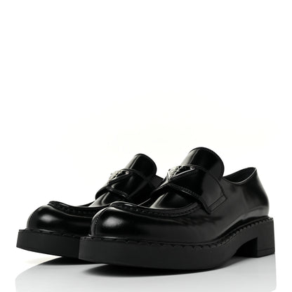Prada Spazzolato Metal Triangle Logo 50mm Loafers 39 Black 3 of 8