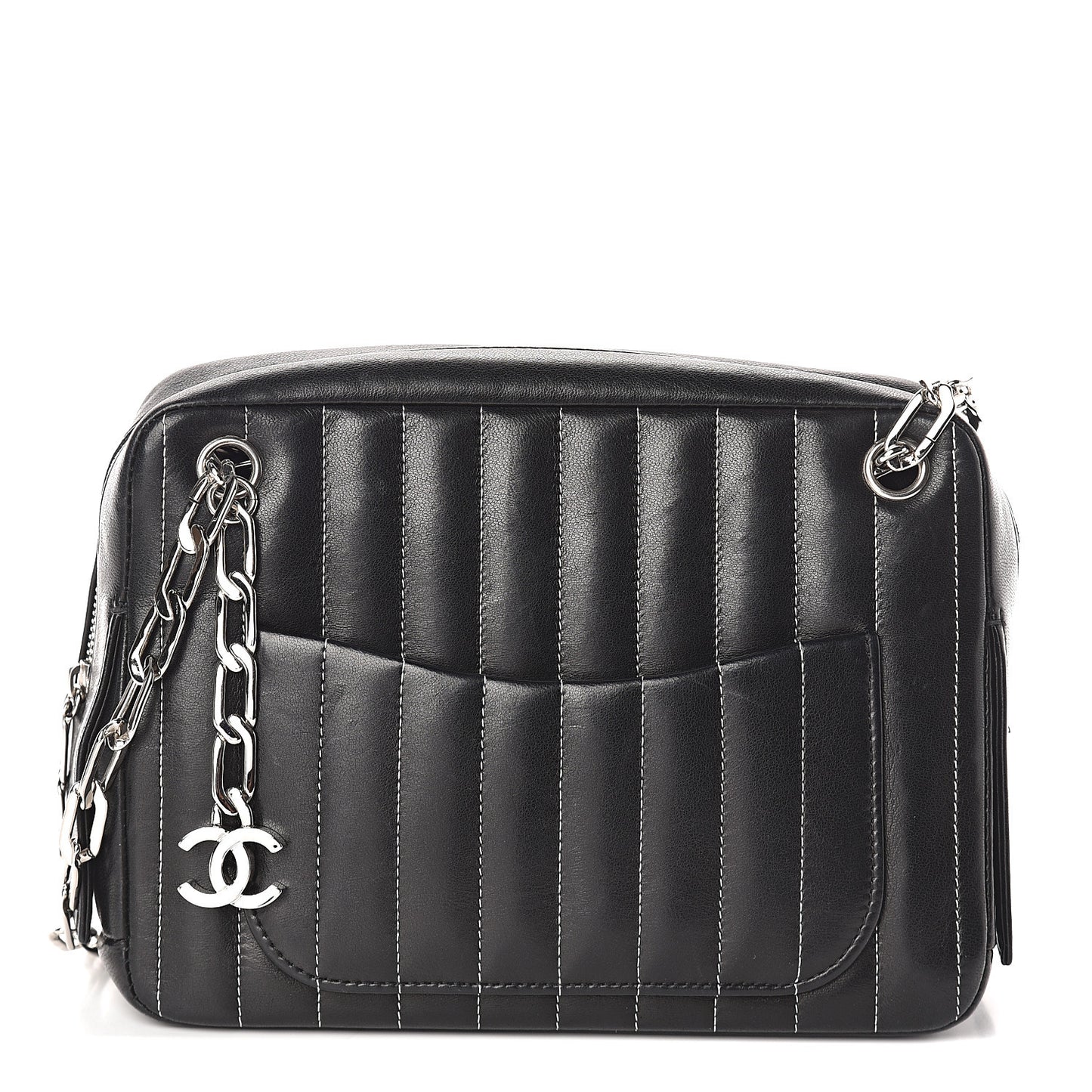 Lambskin Vertical Quilted Mademoiselle Small Camera Case Black