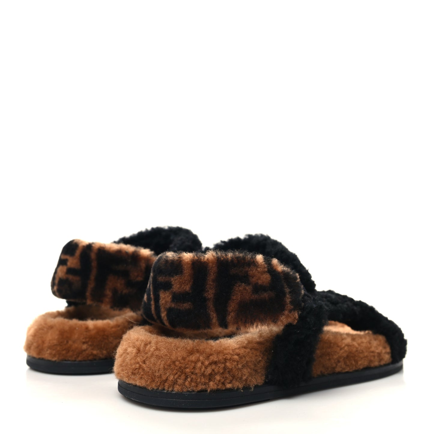 Shearling FF Fendi Feel Sandals 38 Tobacco Black