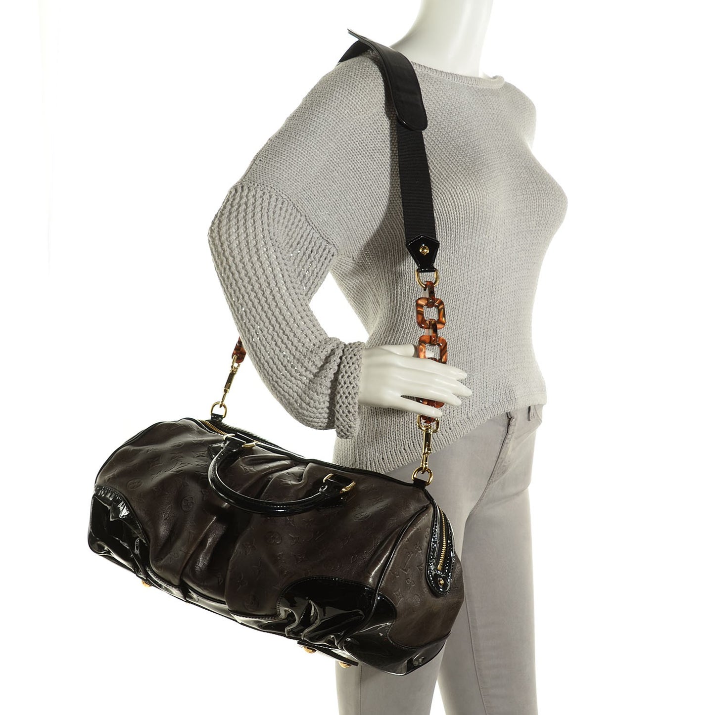 Cuir Patent Embossed Monogram Stephen Bag Grey
