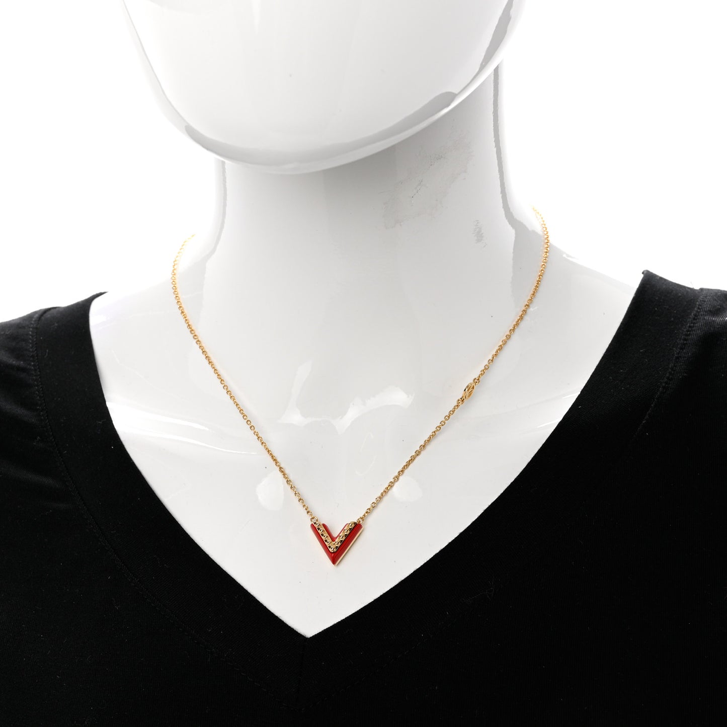 Essential Studded V Necklace Gold Red