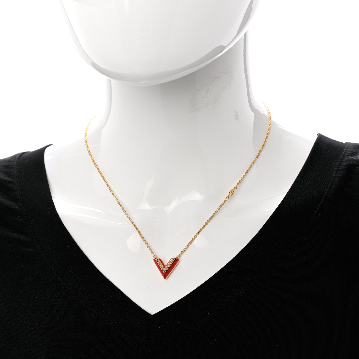 Louis Vuitton Essential Studded V Necklace Gold Red 2 of 7