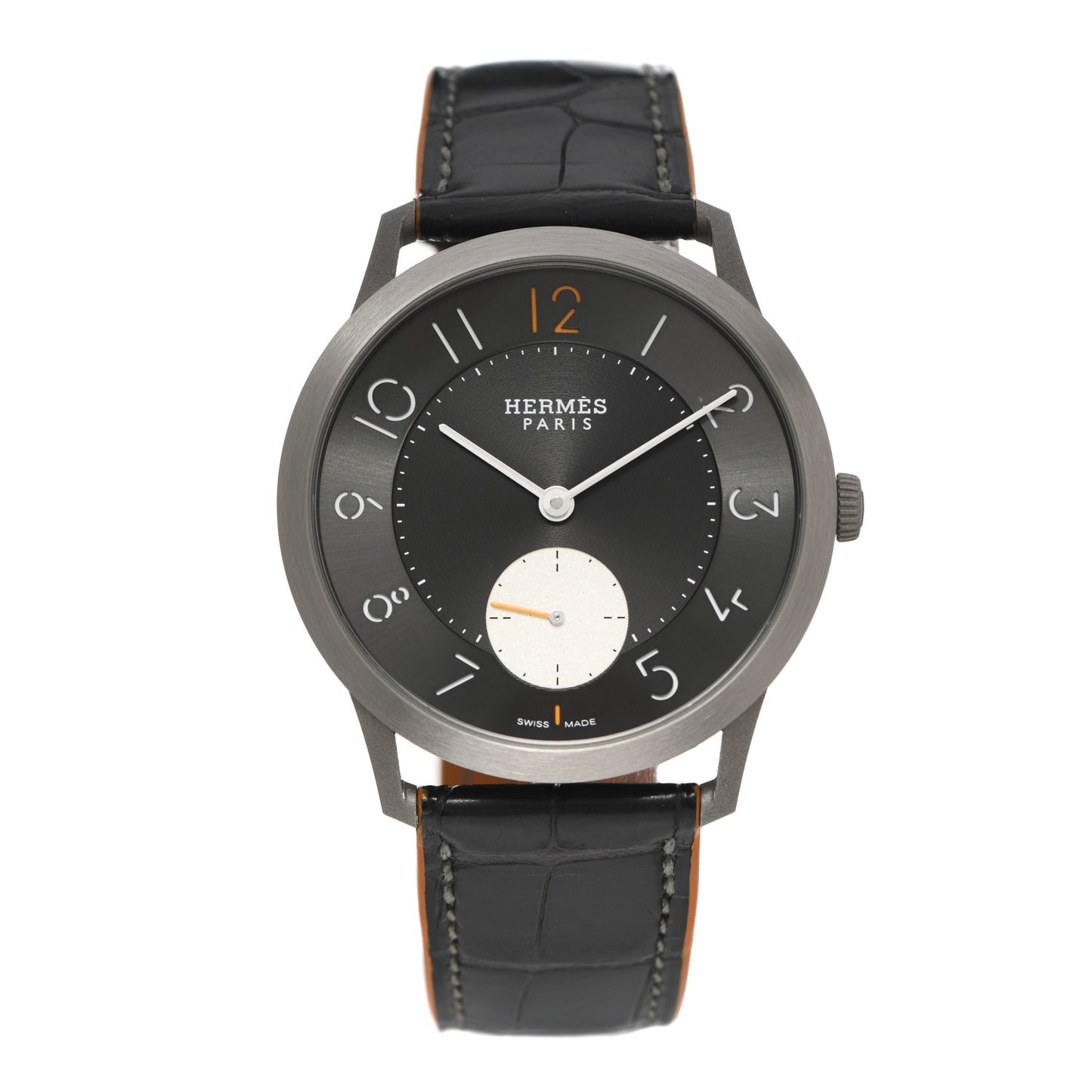 Titanium Alligator 39.5mm Slim D'Hermes Automatic Watch Noir