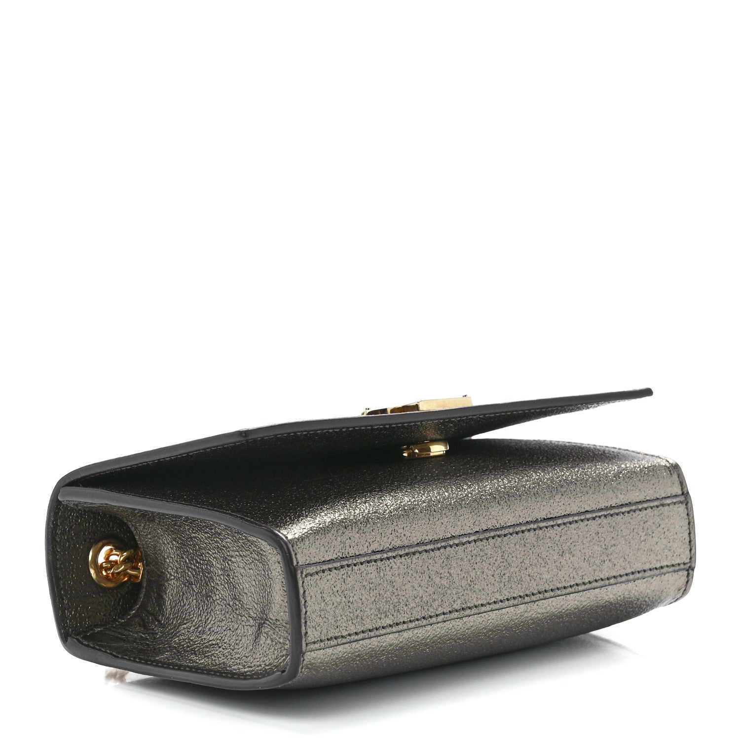 Saint Laurent Metallic Calfskin Small Classic Monogram Kate Satchel Pewter 3 of 9