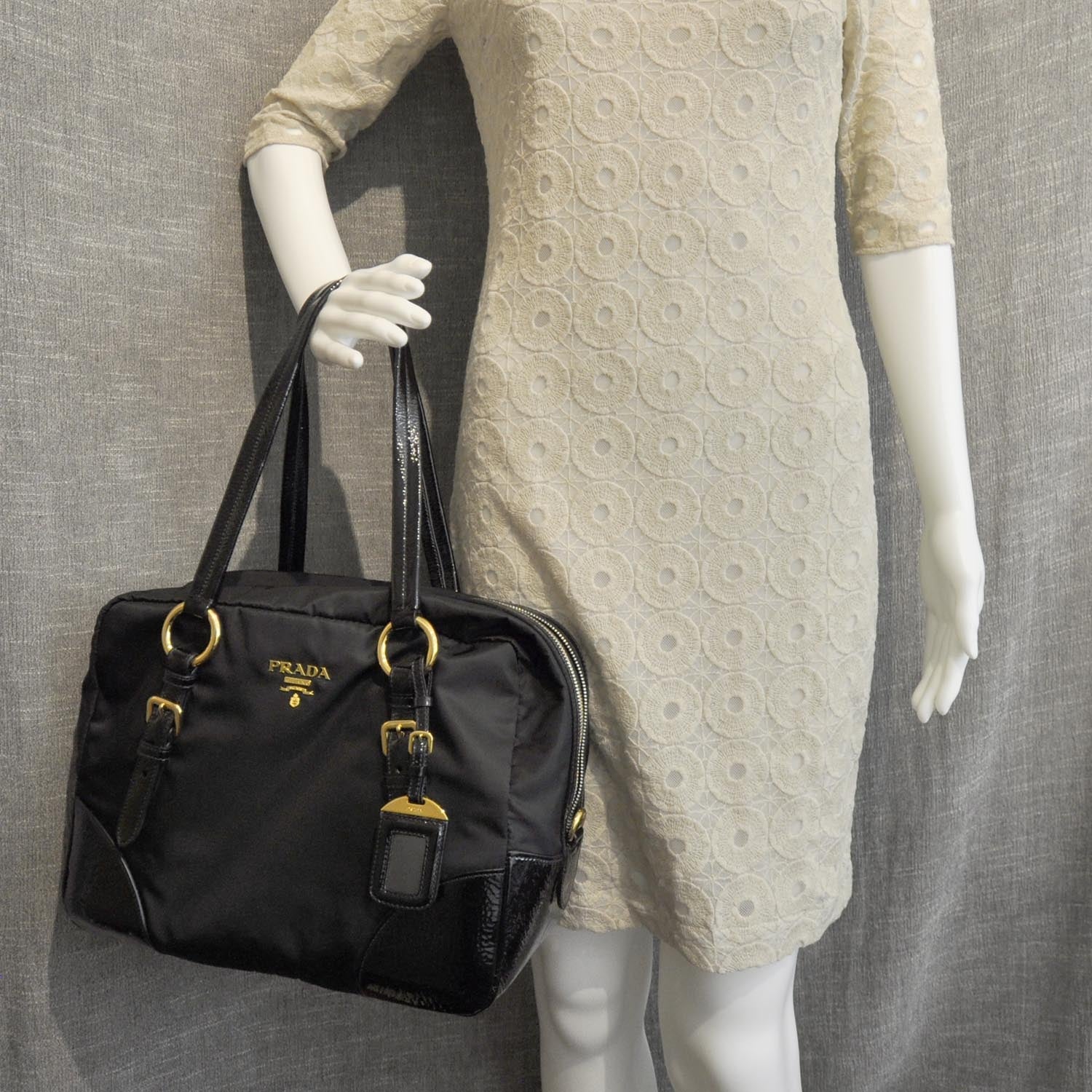 Prada Tessuto Vernice Bowler Black 1 of 10