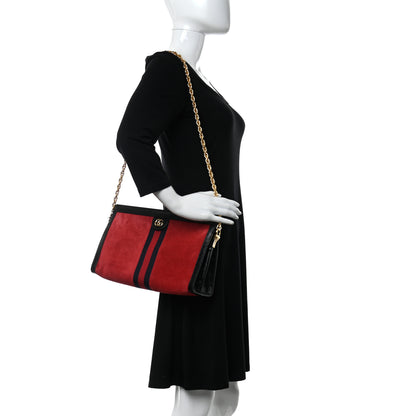 Gucci Suede Patent Web Small Ophidia Chain Shoulder Bag Hibiscus Red Black 2 of 10