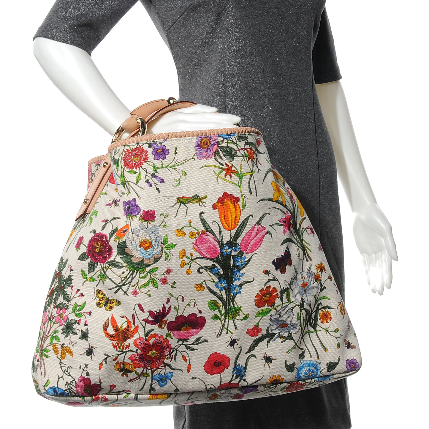 Canvas Flora Floral Large Horsebit Chain Hobo White