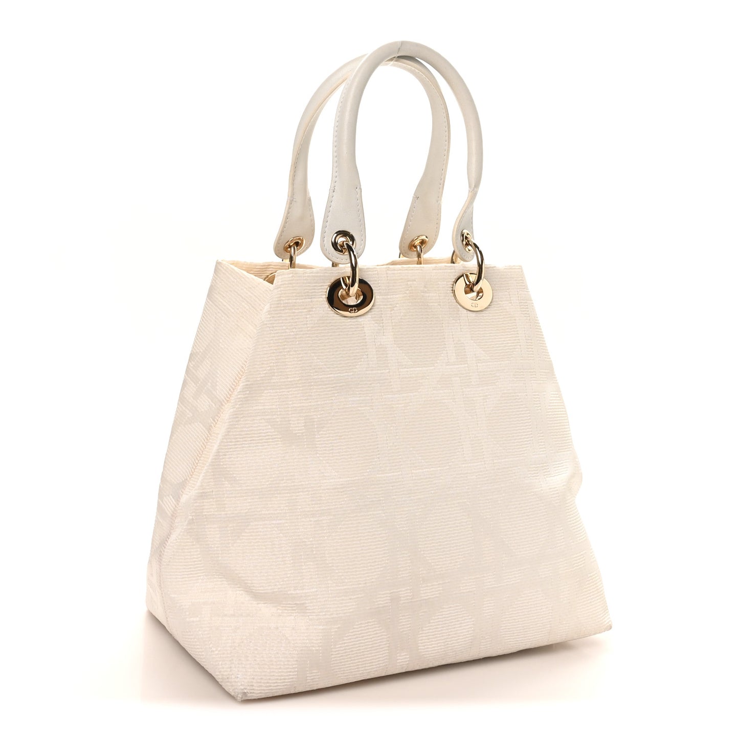 Canvas Cannage Small Soft Lady Dior Shopping Tote White