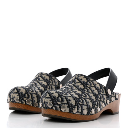 Christian Dior Canvas Oblique Diorquake 20mm Slingback Clogs 38 Deep Blue 3 of 13