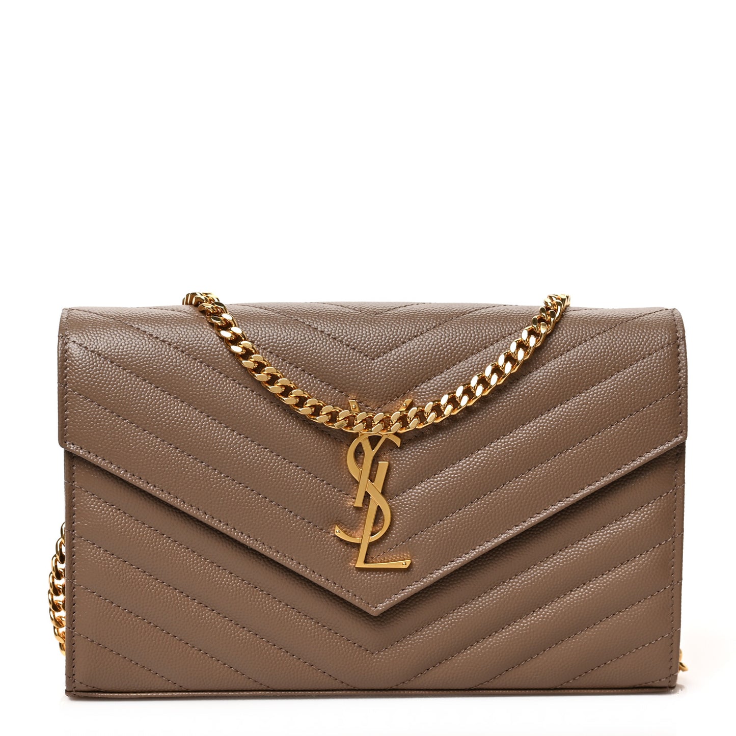 Grain De Poudre Matelasse Chevron Monogram Chain Wallet Taupe