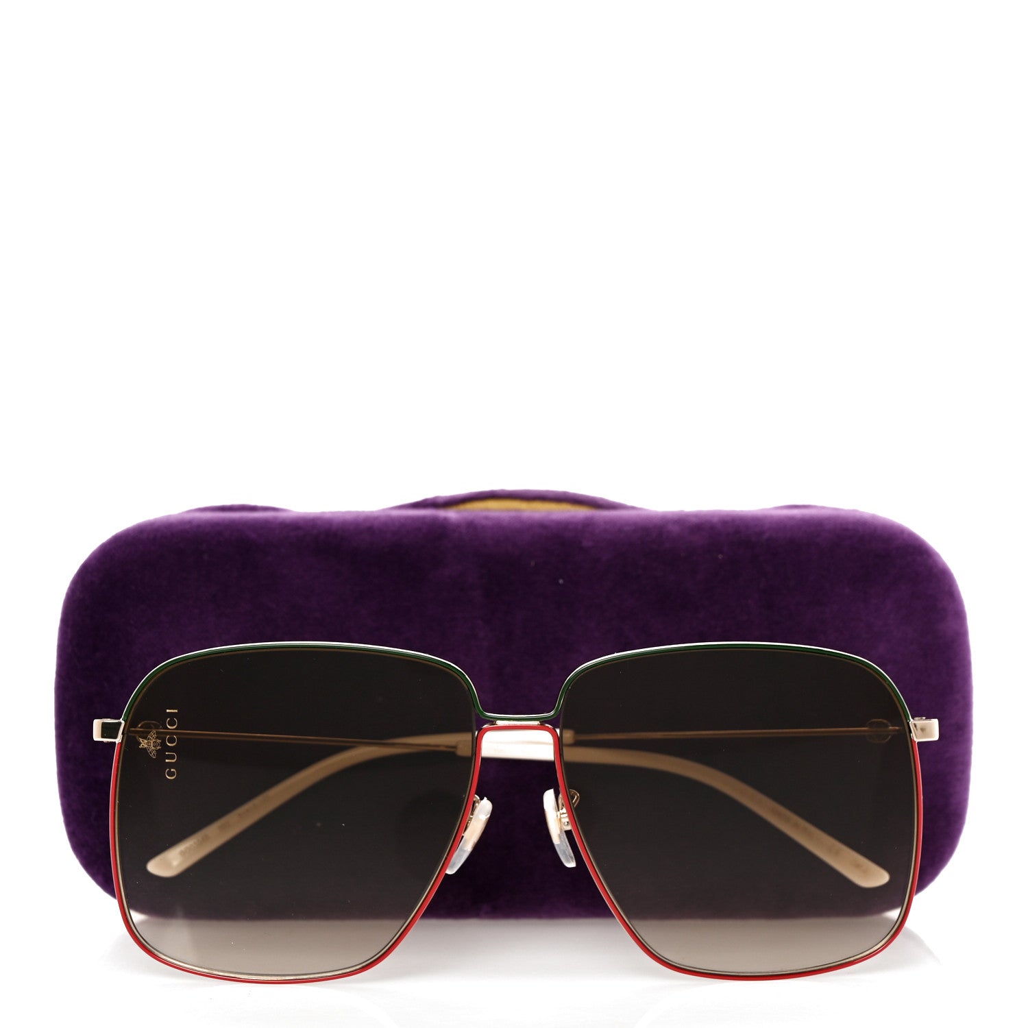Gucci Web Rectangular Frame Interlocking G Sunglasses GG0394S Green Red 9 of 9